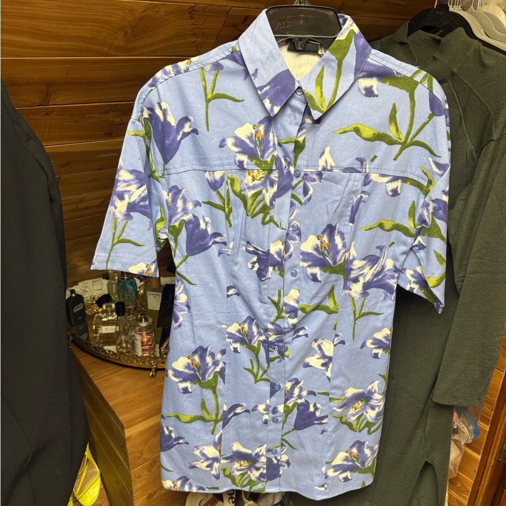 Floral Blue Shirt Dress